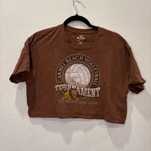 Hollister Carmel Beach Volleyball Cropped Graphic Tee Brown Womens Small
